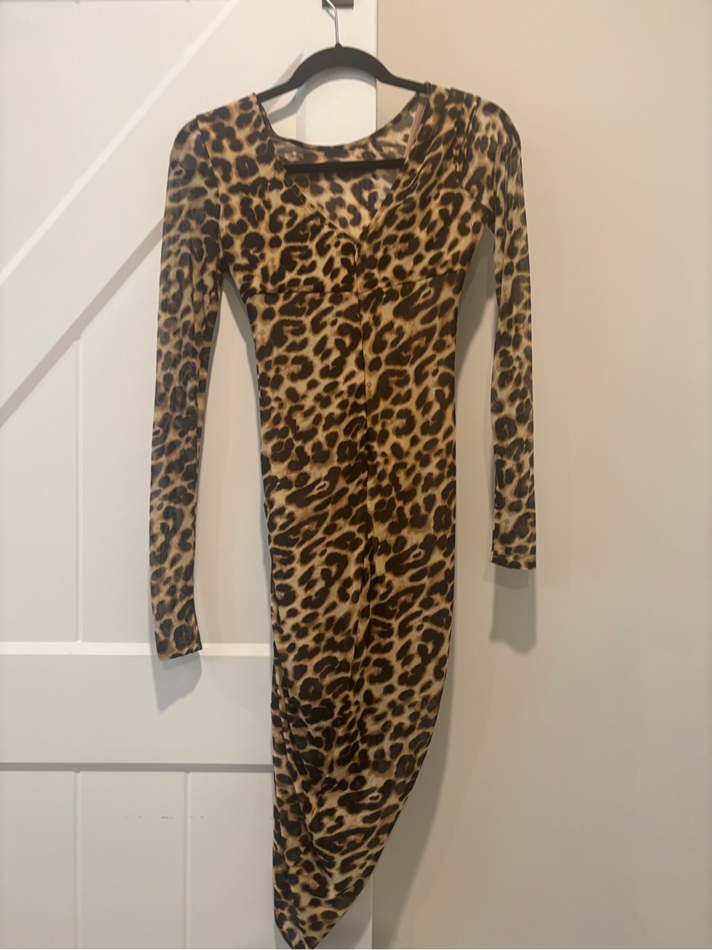 bebe Leopard Print Long Sleeve Bodycon Dress - Brown & Black
